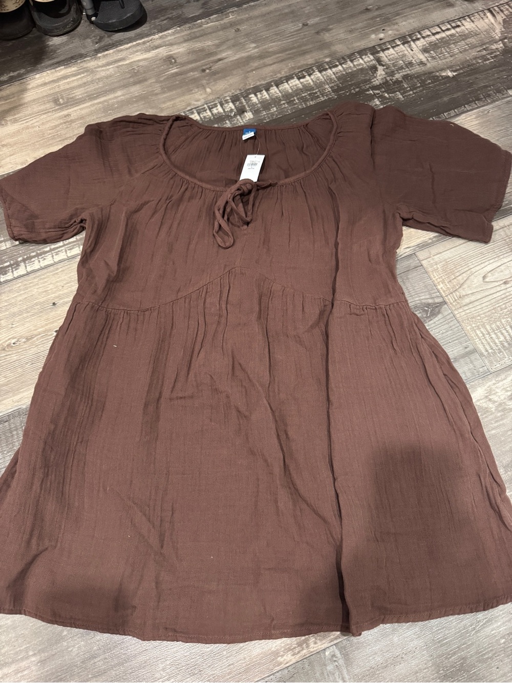 Old Navy Brown Tiered Midi Dress with Tie Neck